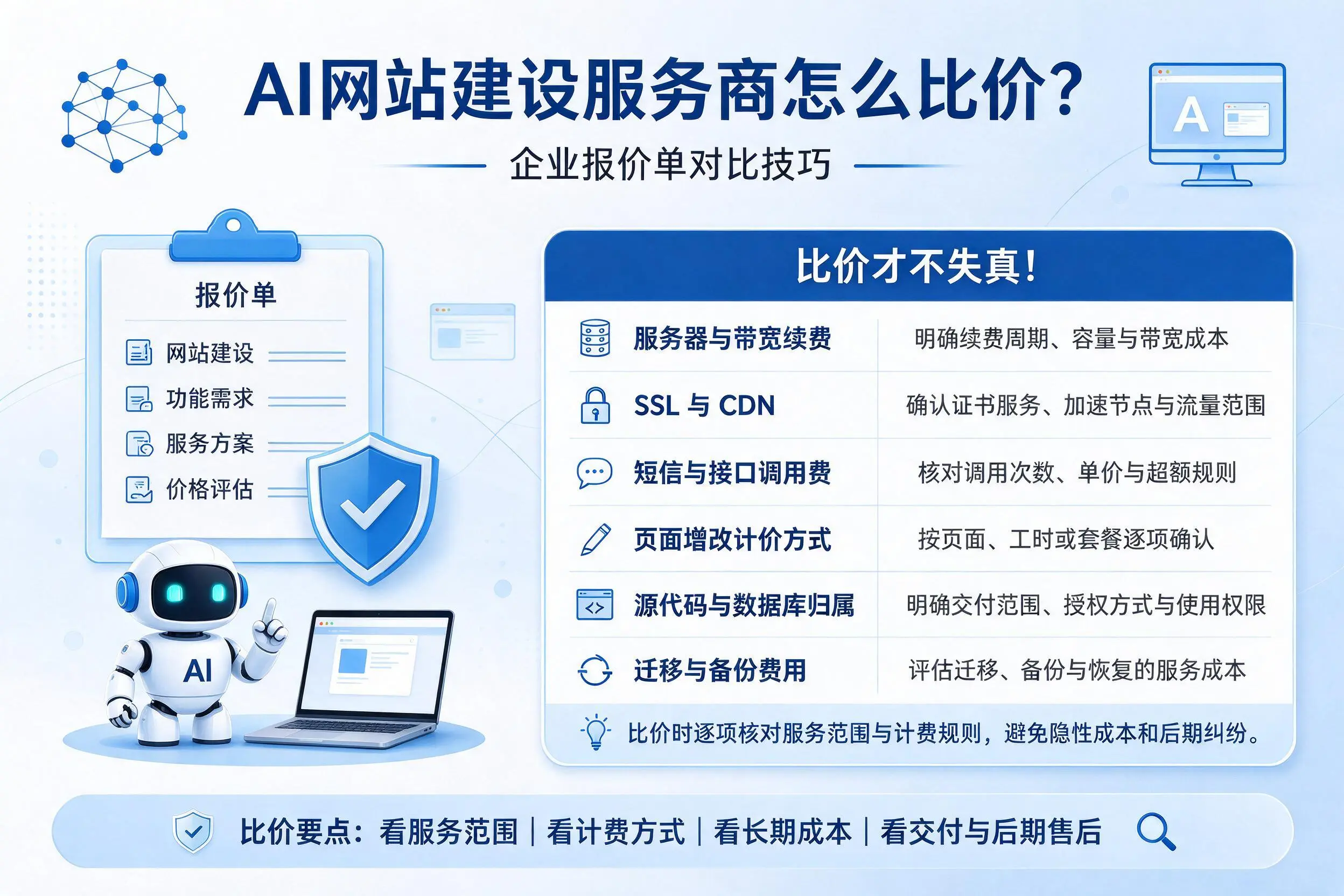 AI网站建设服务商怎么比价？长沙企业报价单对比技巧